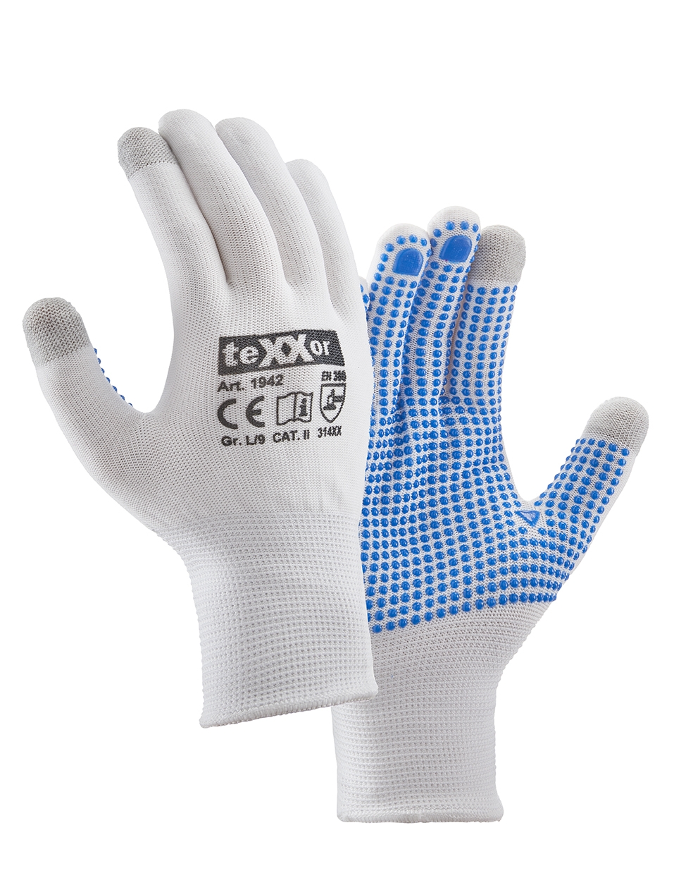 teXXor® Feinstrick-Handschuhe TOUCH in Weiß – Vorderansicht