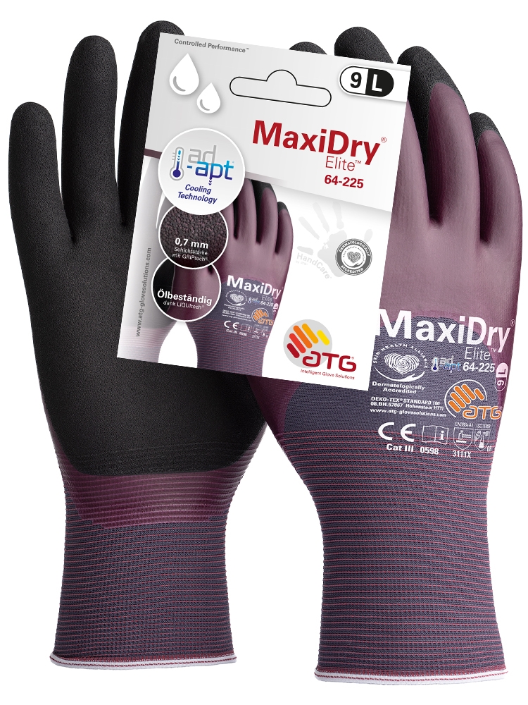 ATG® MaxiDry® Elite™ Nylon-Strickhandschuhe (64-225 HCT), SB-Ver. in Violett/Schwarz – Vorderansicht