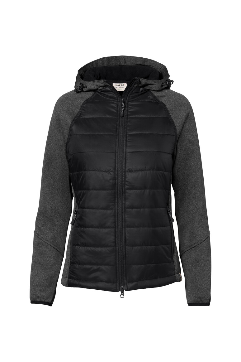 HAKRO 265 Damen Kapuzen-Hybridjacke Contrast in Schwarz – Vorderansicht
