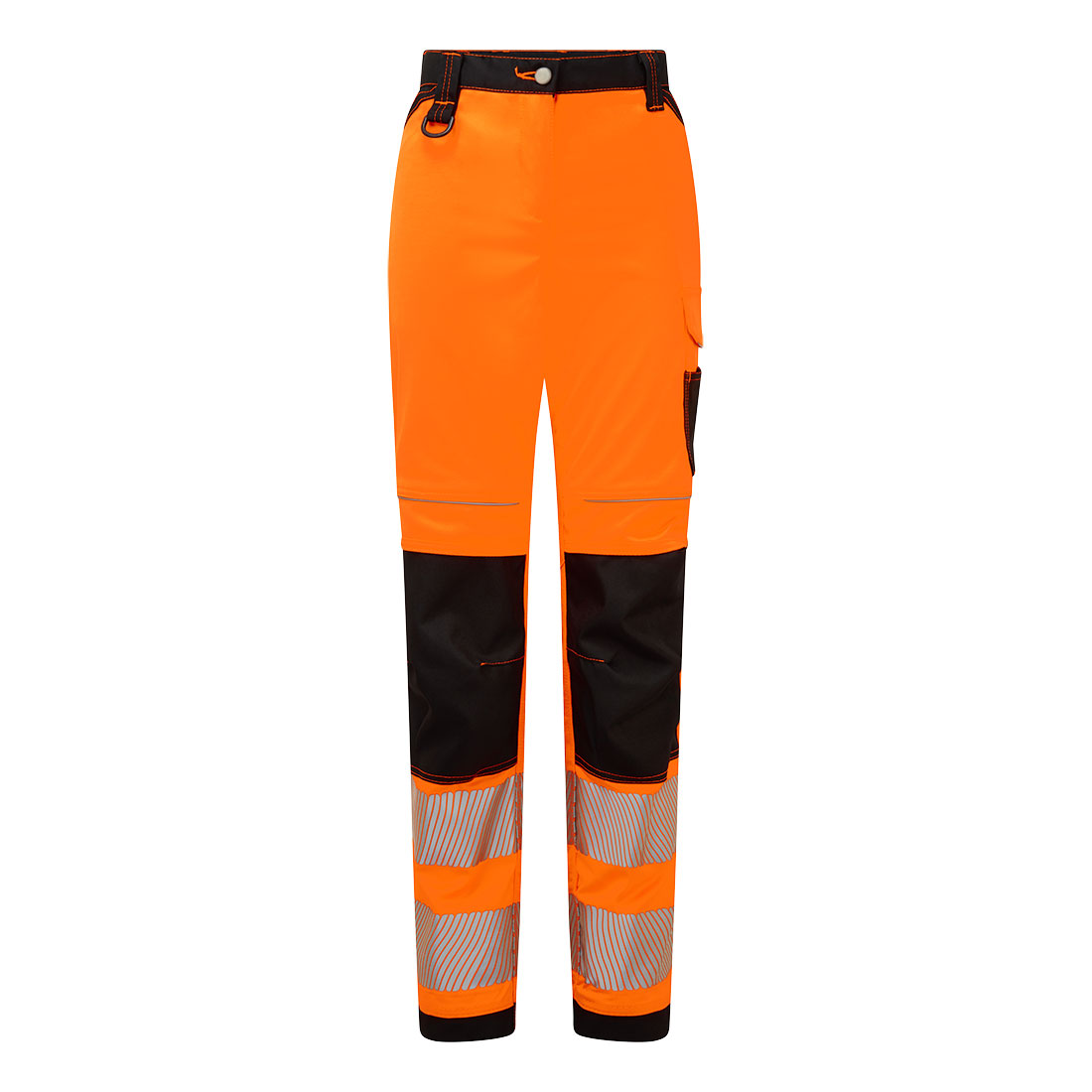 Portwest PW3 Hi-Vis Women's Stretch Work Trousers in Orange/Schwarz – Vorderansicht