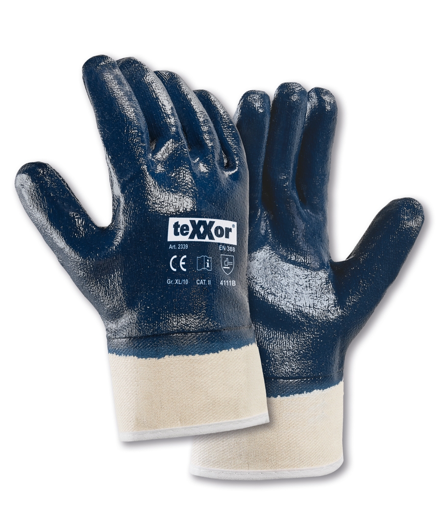 teXXor® Nitril-Handschuhe STULPE in Beige/Blau – Detailansicht