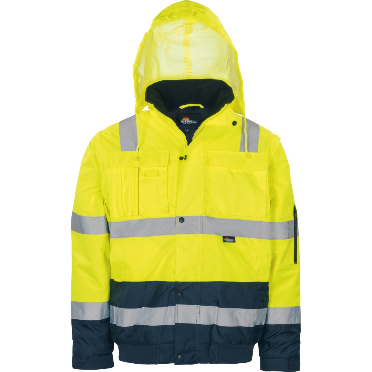 Vizwell Warnschutz-Pilotenjacke VW60CB in Leuchtgelb-Marine – Vorderansicht