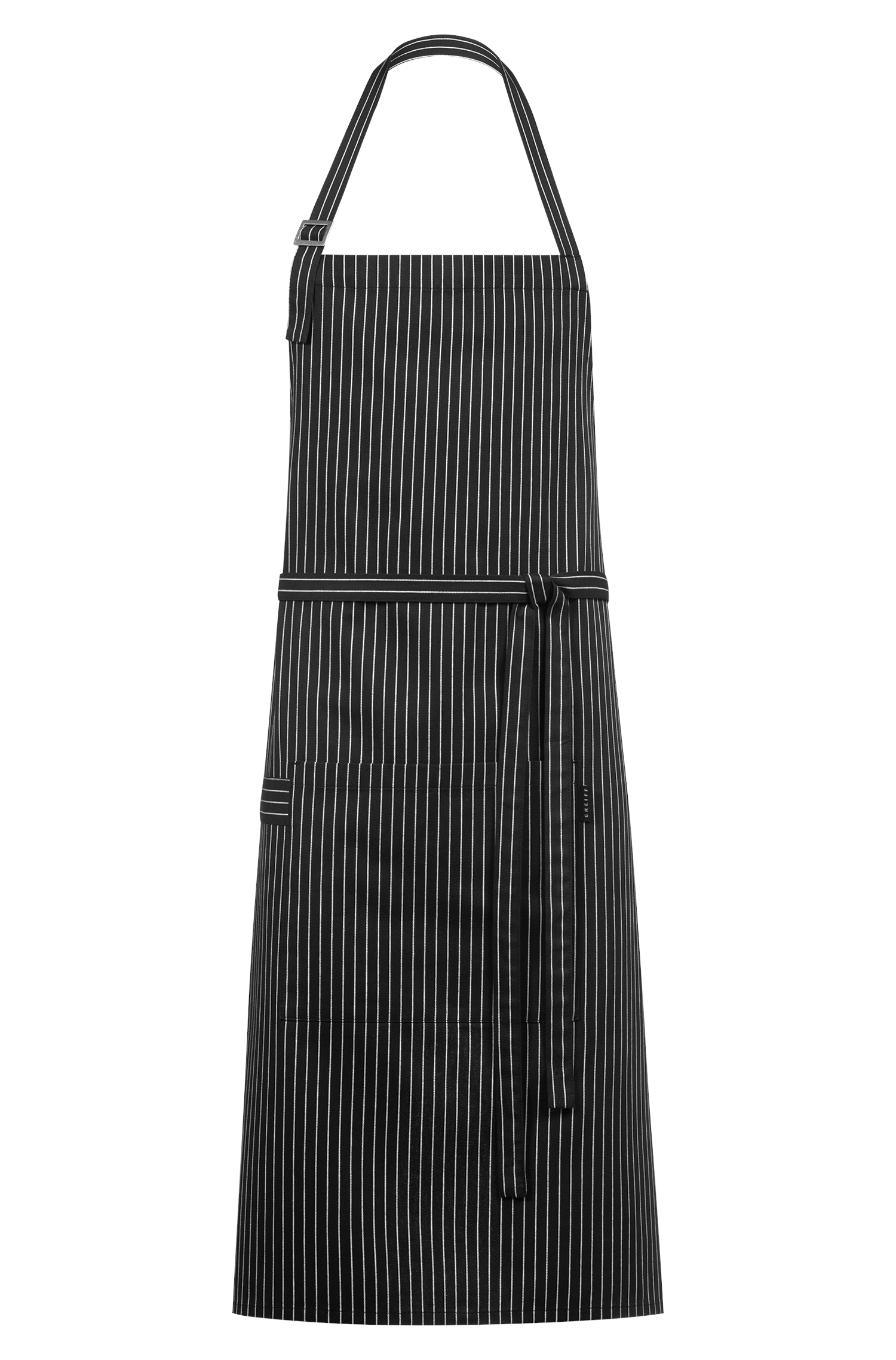 Greiff Latzschürze 70x90 cm in S/W Gestreift – Vorderansicht
