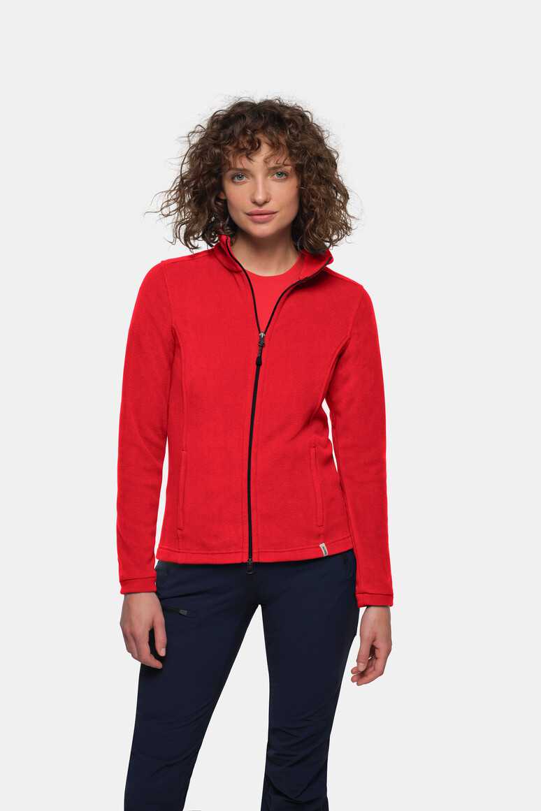 HAKRO 246 Damen Fleecejacke ECO in Rot – Modellansicht