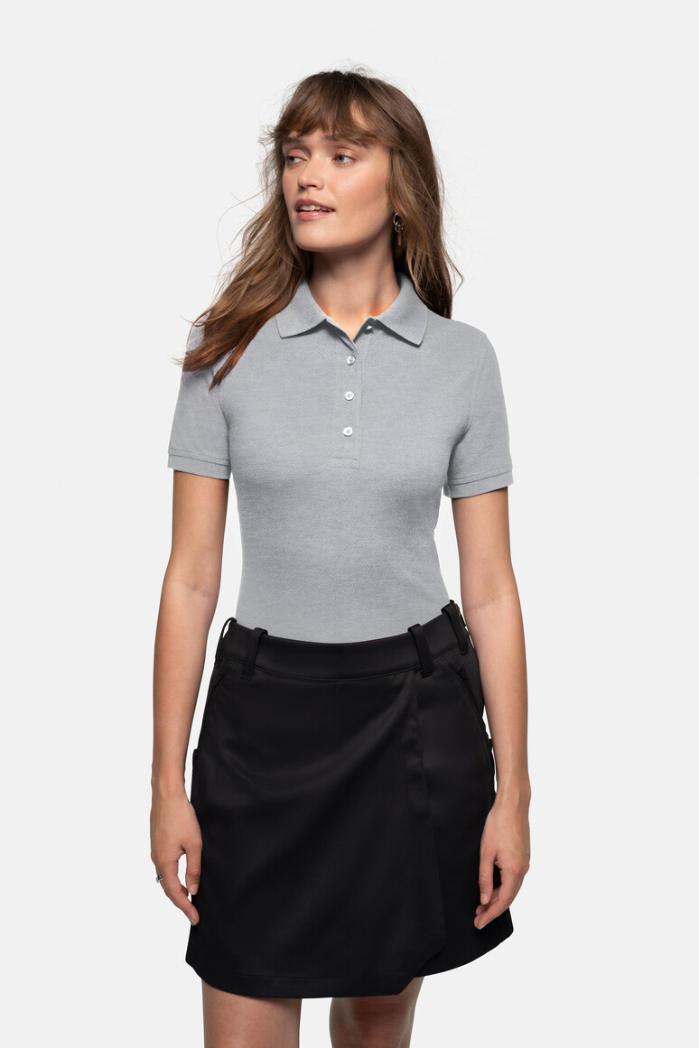 HAKRO 216 Damen Poloshirt MIKRALINAR® in Grau Meliert – Modellansicht