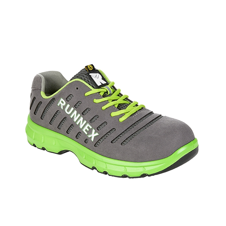 RUNNEX® S1PS-ESD-Sicherheitshalbschuhe FlexStar in Grau/Grün – Vorderansicht