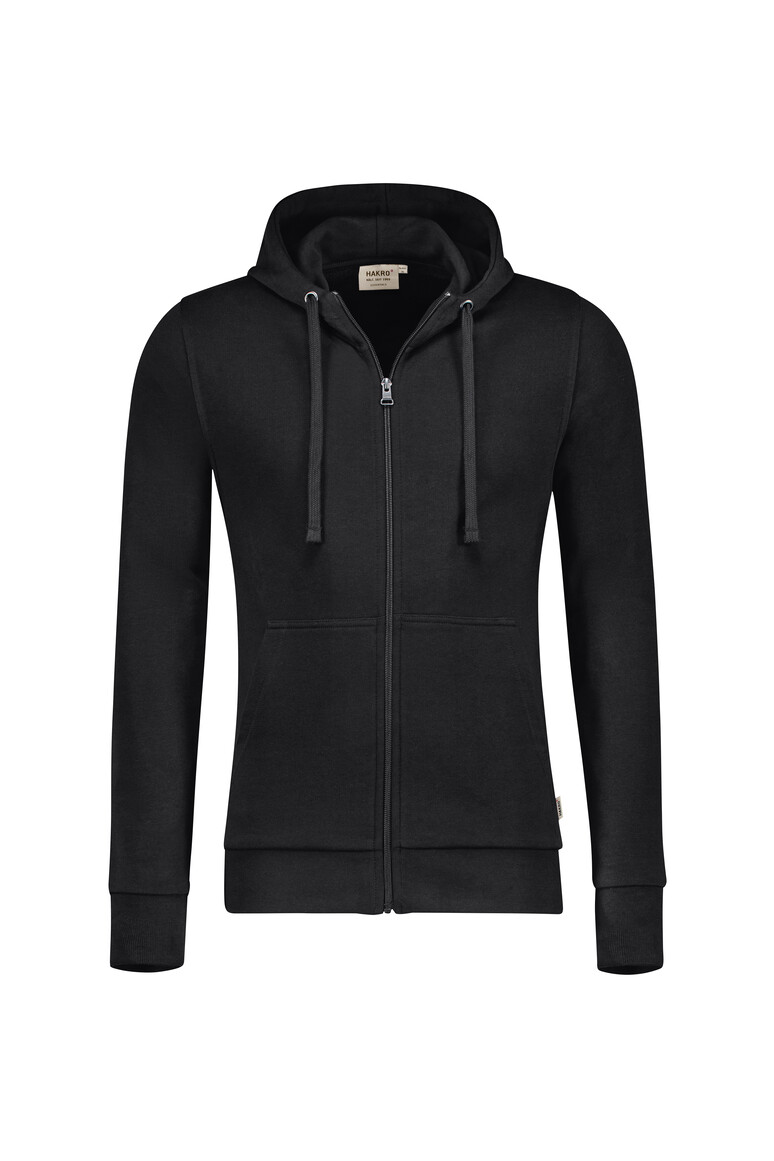 HAKRO 605 Kapuzen-Sweatjacke Premium in Schwarz – Vorderansicht