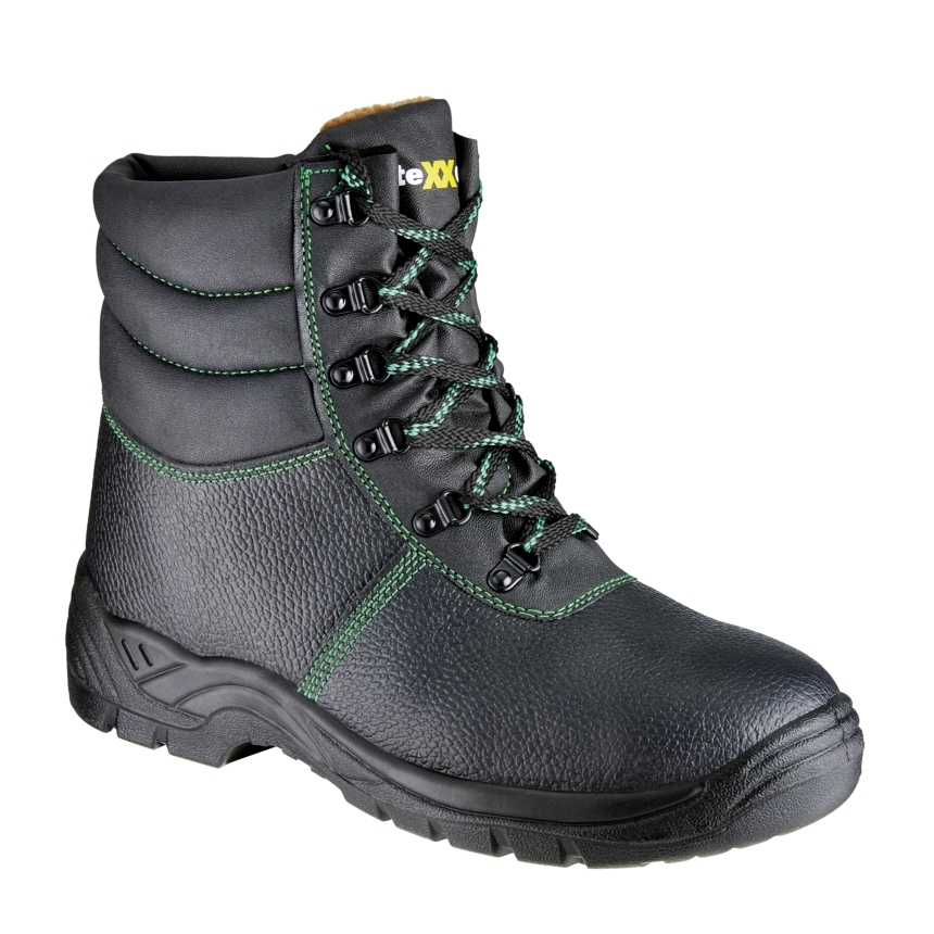 teXXor® S3-Winterschnürstiefel RANGER in Schwarz/Grün – Vorderansicht
