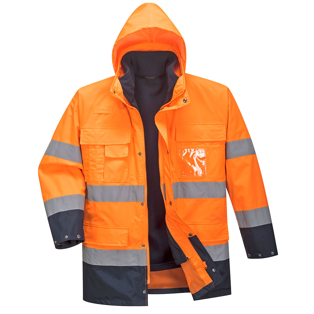 Portwest Hi-Vis 3-in-1 Contrast Lite Jacket in Orange/Marine – Vorderansicht