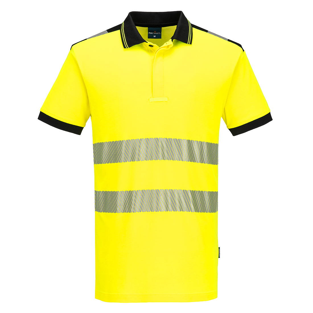 Portwest PW3 Hi-Vis Cotton Comfort Polo Shirt S/S in Gelb/Schwarz – Vorderansicht