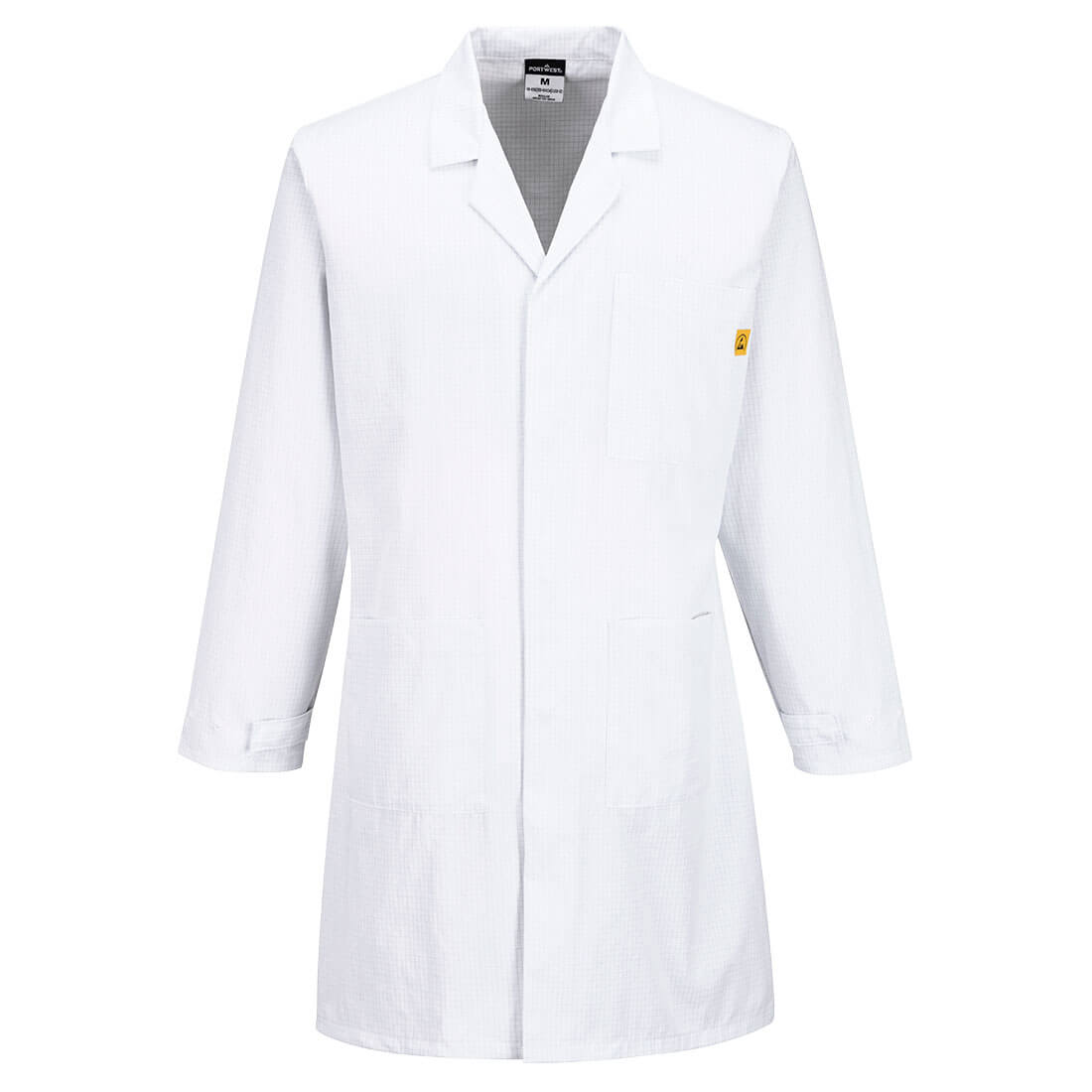 Portwest Anti-Static ESD Coat in Weiß – Vorderansicht
