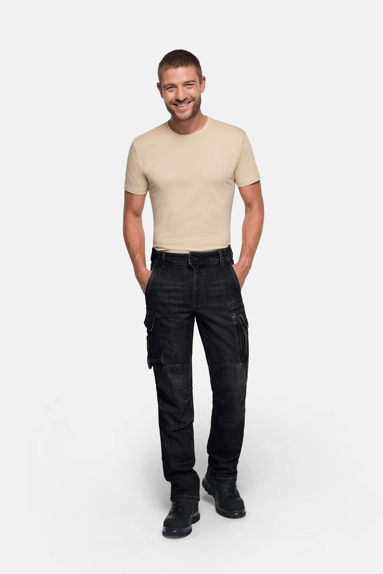 HAKRO 734L Worker-Jeanshose Dyneema® X-Stretch ECO in Schwarz – Modellansicht
