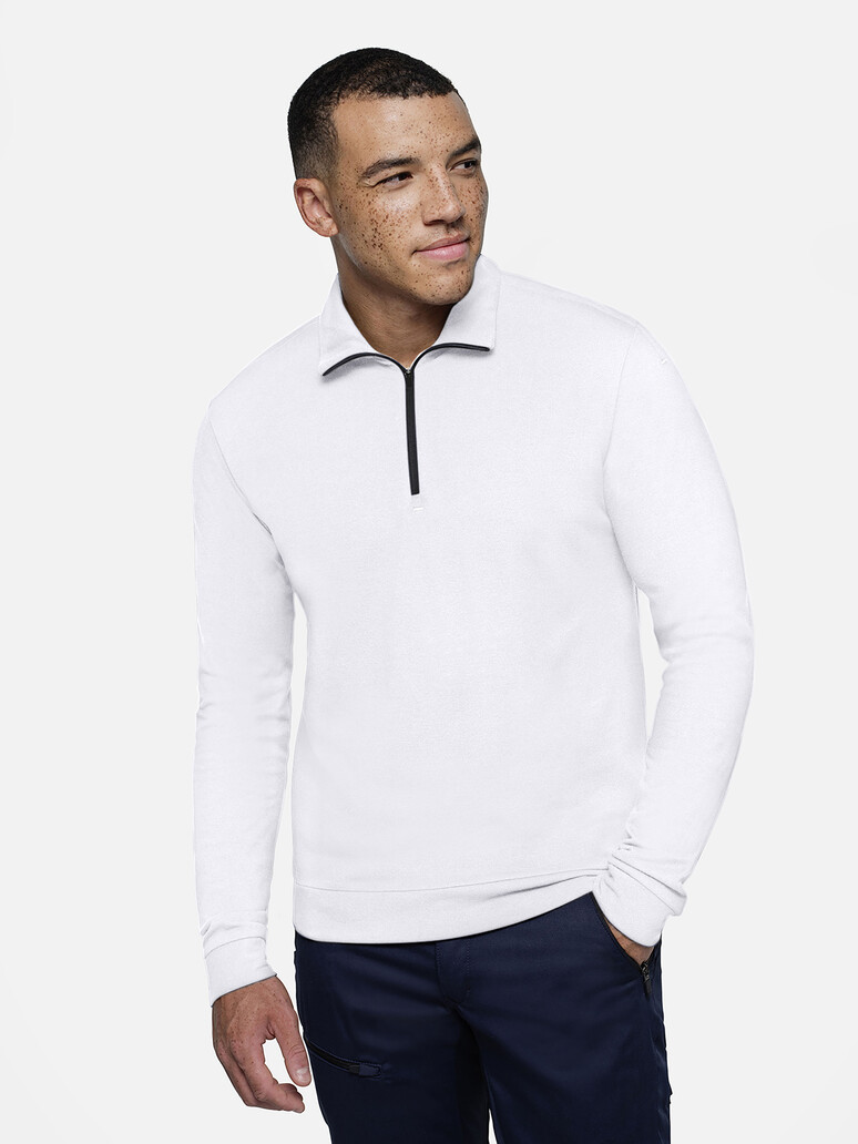 HAKRO 535 Zip-Longsleeve Piqué MIKRALINAR® ECO in Weiß – Modellansicht