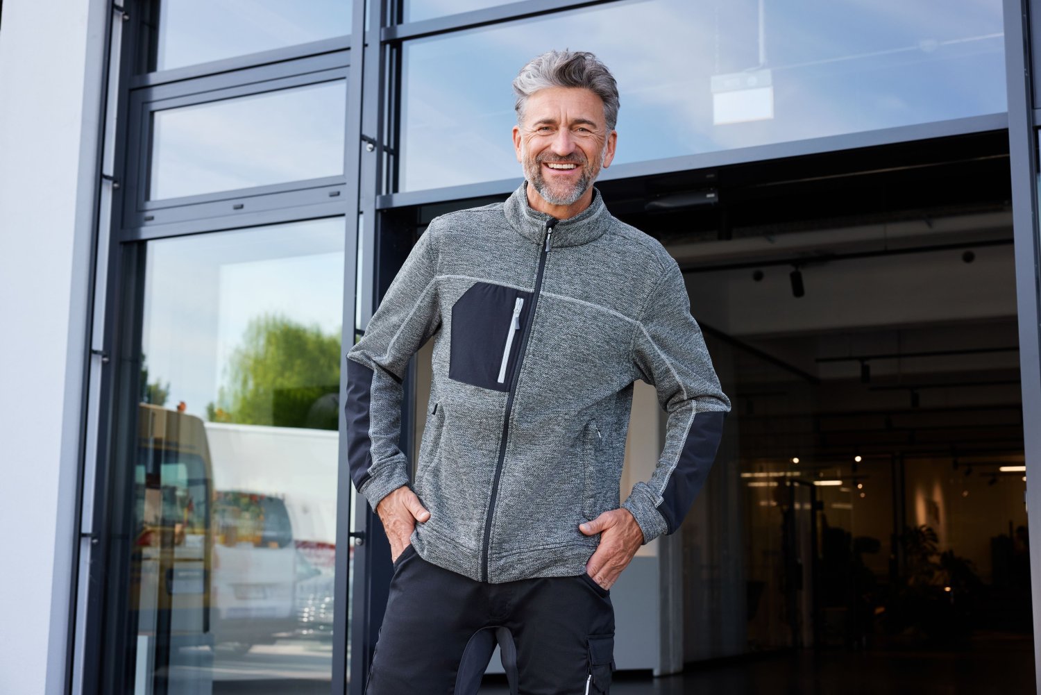 Daiber Men's Structure Fleece Jacket GRS in Black-Melange/Black/Silver – Modellansicht