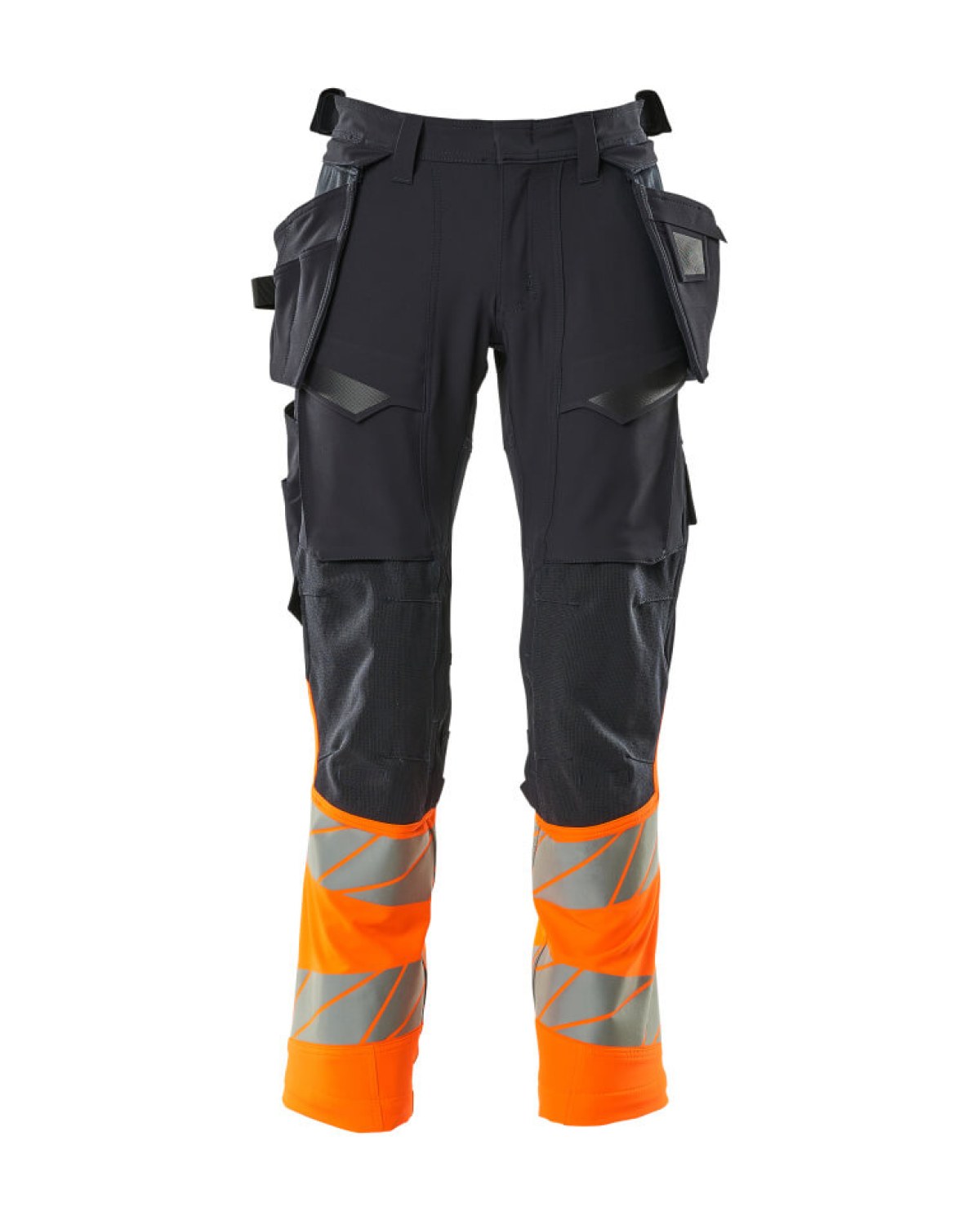MASCOT Accelerate Safe Hose mit Hängetaschen in Schwarzblau/Hi-Vis Orange – Vorderansicht
