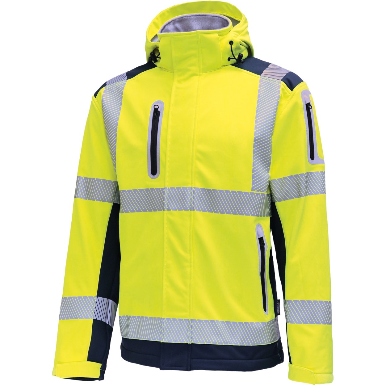 Vizwell Warnschutz-Softshelljacke VW177T in Leuchtgelb-Marine – Vorderansicht