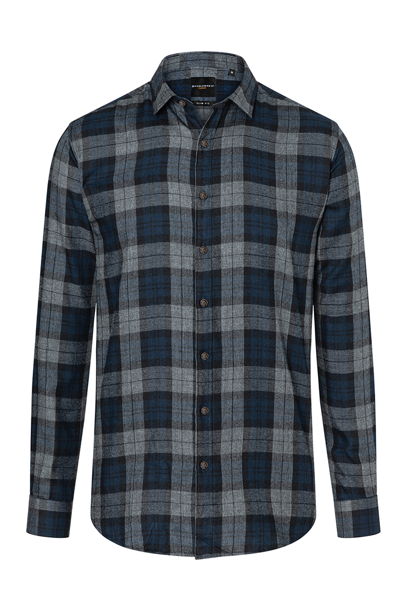 Karlowsky Herren Karohemd Urban-Style in Marine – Vorderansicht