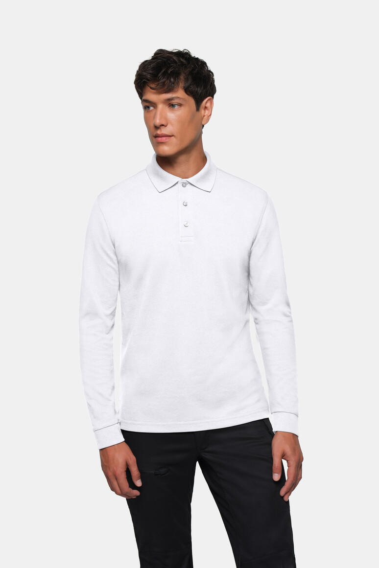 HAKRO 815 Longsleeve-Poloshirt MIKRALINAR® in Weiß – Modellansicht