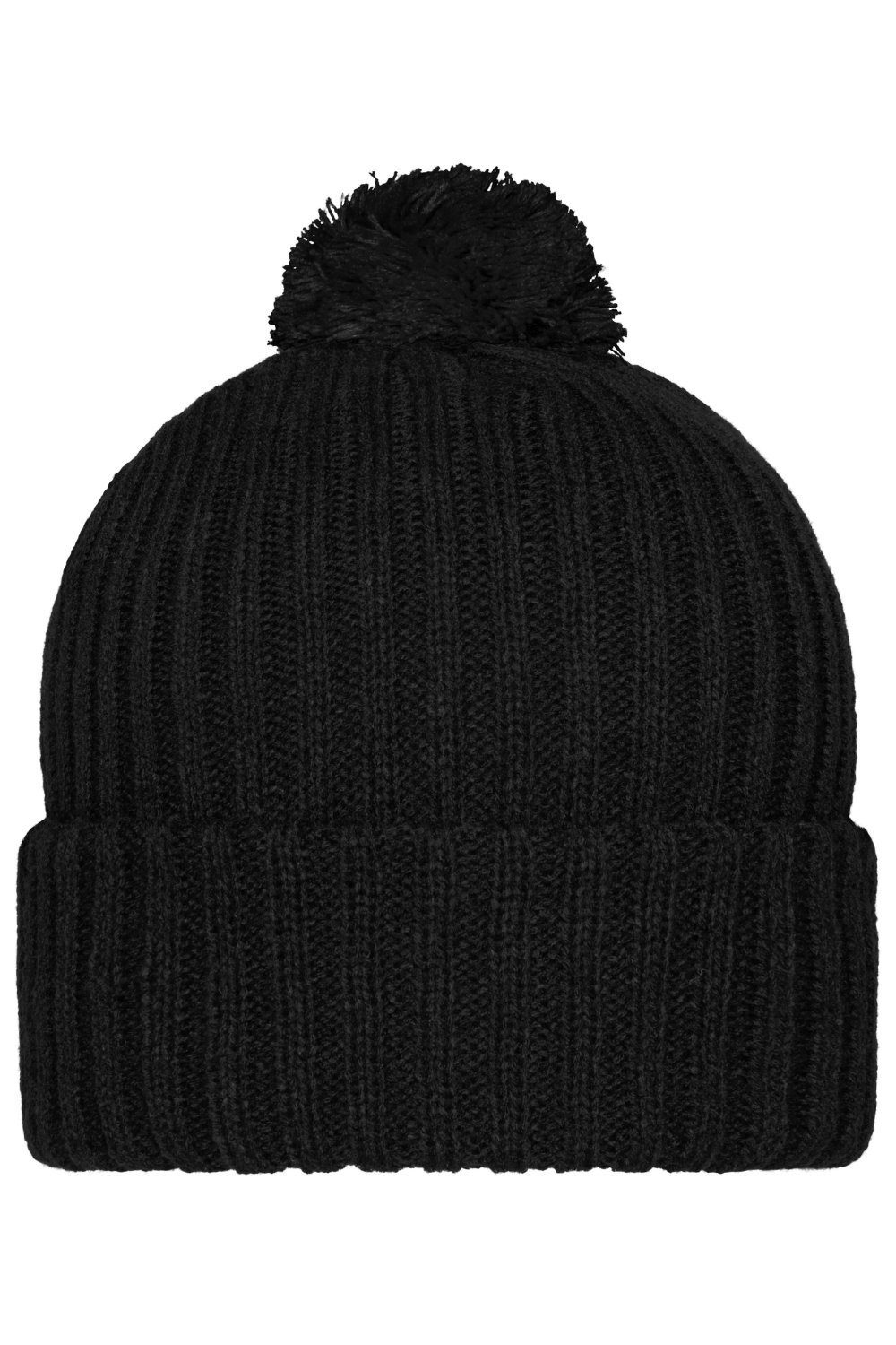 Daiber Knitted Cap with Pompon in Black – Vorderansicht