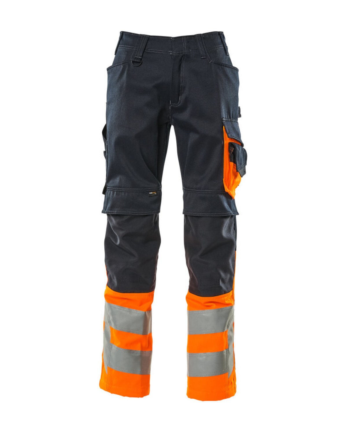 MASCOT Leeds Hose mit Knietaschen in Schwarzblau/Hi-Vis Orange – Vorderansicht