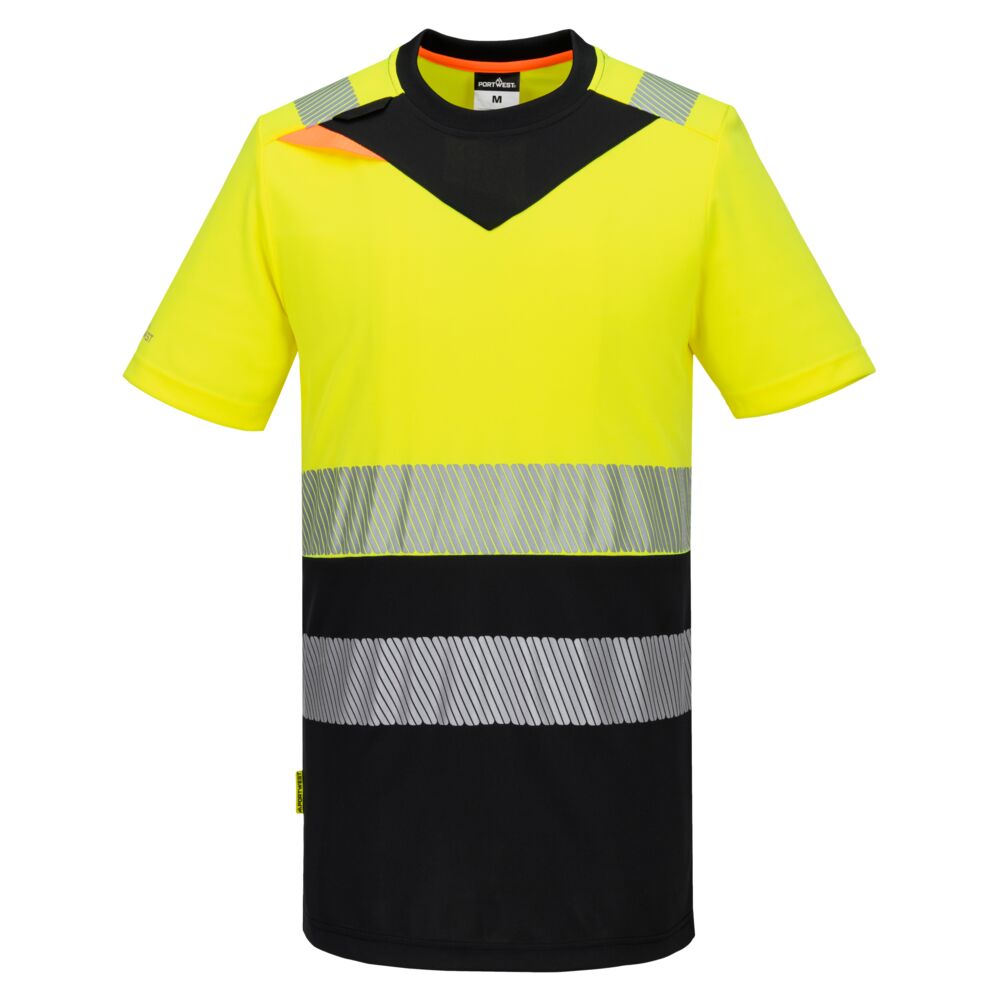 Portwest DX4 Hi-Vis Class 1 T-Shirt S/S in Gelb/Schwarz – Vorderansicht