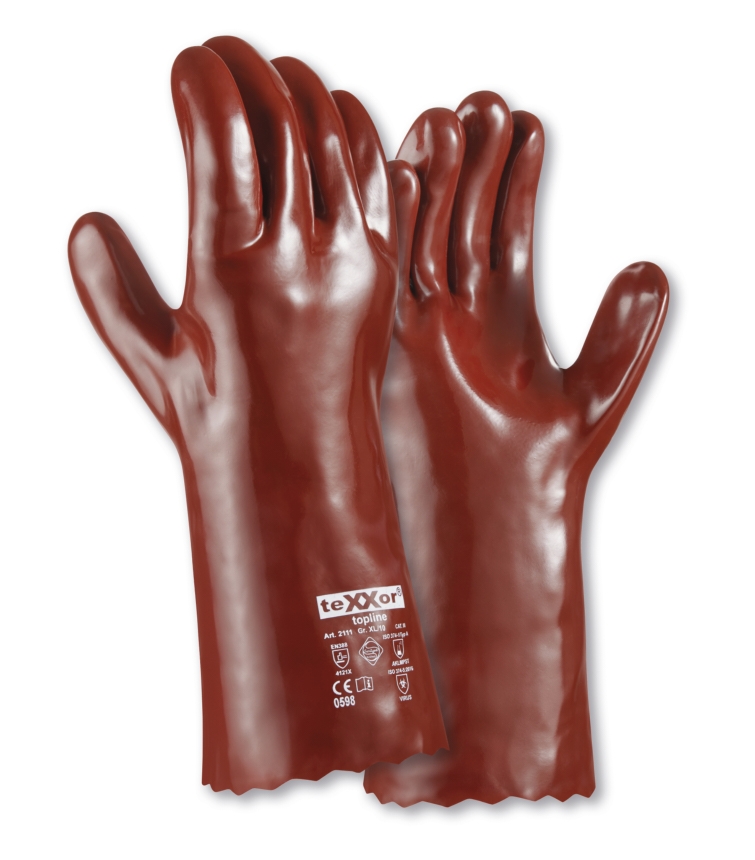 teXXor® topline Chemikalienschutz-Handschuhe PVC ROTBRAUN in Rotbraun – Detailansicht