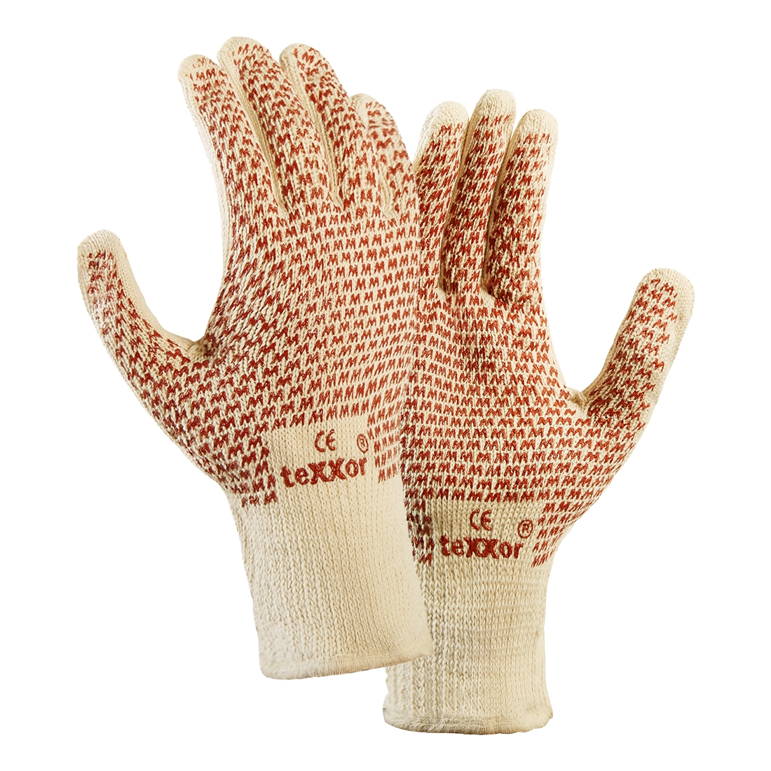 teXXor® Strickhandschuhe BAUMWOLLE in Beige/Rote Noppen – Vorderansicht