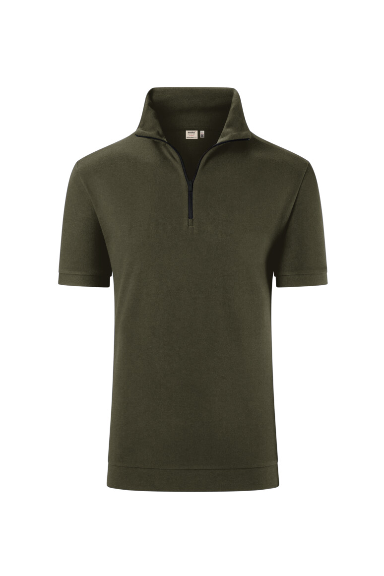 HAKRO 534 Zip-Shirt Piqué MIKRALINAR® ECO in Olive – Vorderansicht