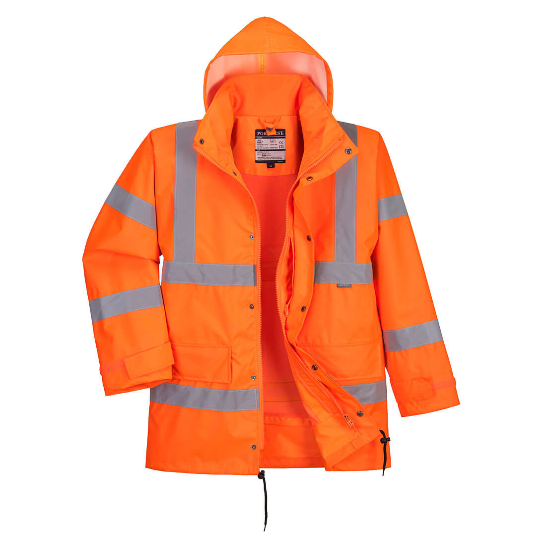Portwest Hi-Vis Breathable Interactive Rain Traffic Jacket in Orange – Vorderansicht