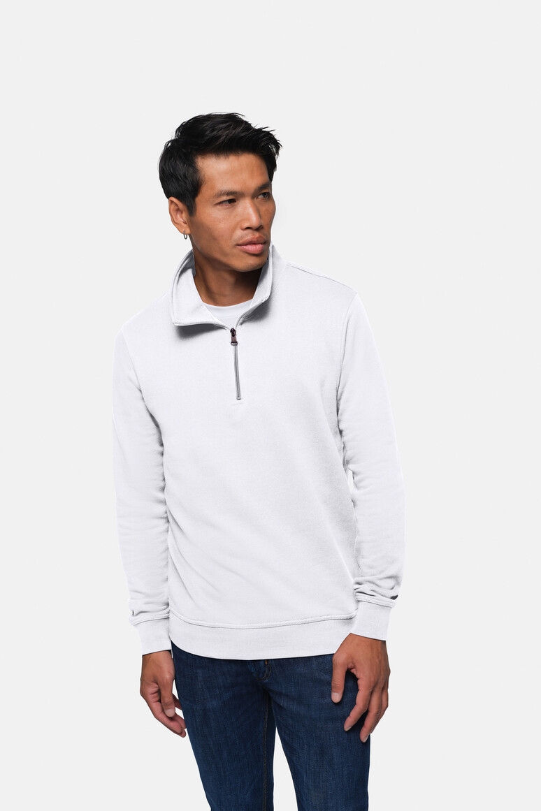 HAKRO 451 Zip-Sweatshirt Premium in Weiß – Modellansicht