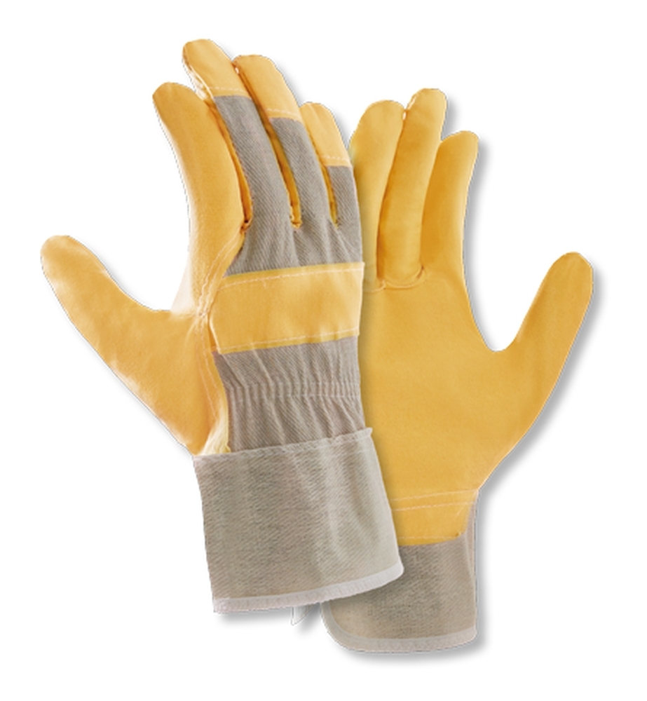 teXXor® Kunstleder-Handschuhe 88 PVWA-TOP in Kunstleder Gelb/Drell Weiß – Vorderansicht