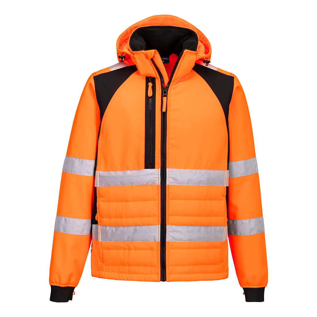 Portwest WX2 Eco Hi-Vis Hybrid Jacket in Orange/Schwarz – Vorderansicht