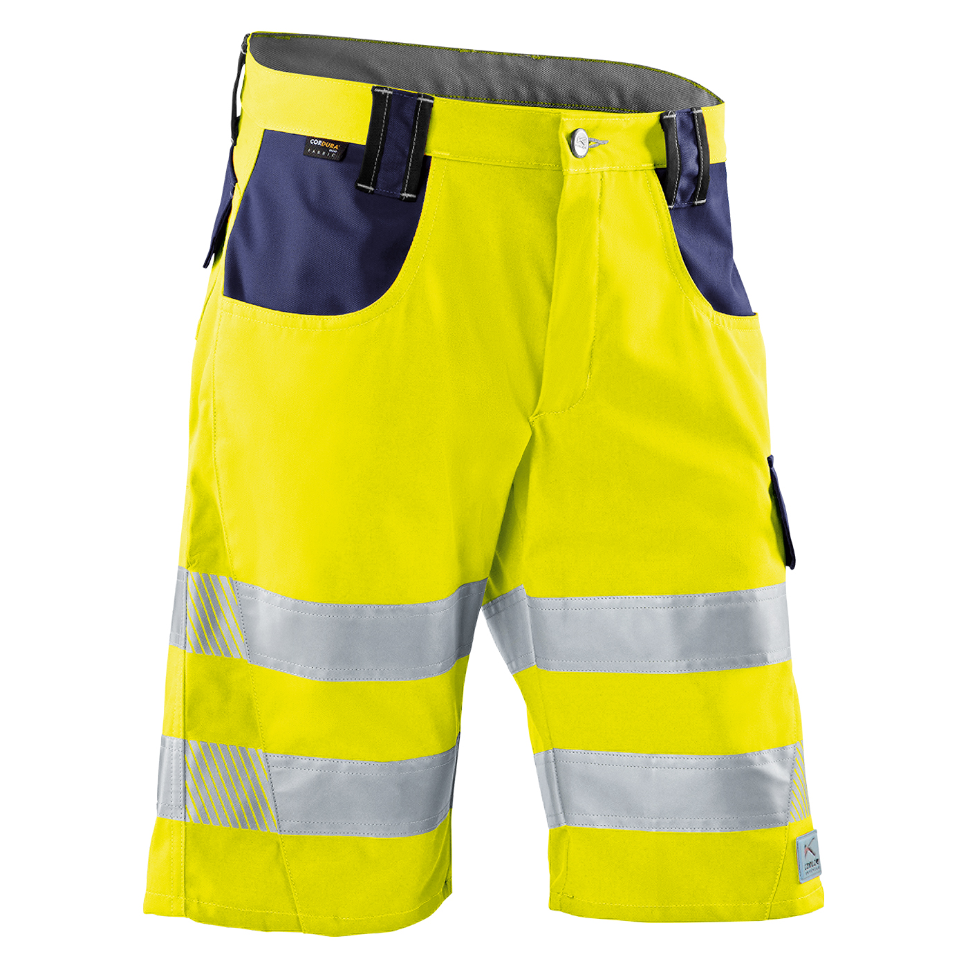 KÜBLER REFLECTIQ Shorts PSA 2 in Warngelb/Dunkelblau – Vorderansicht