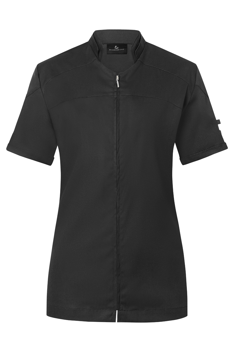 Kurzarm Damenkochjacke DIAMOND CUT® Excellence in Schwarz – Vorderansicht