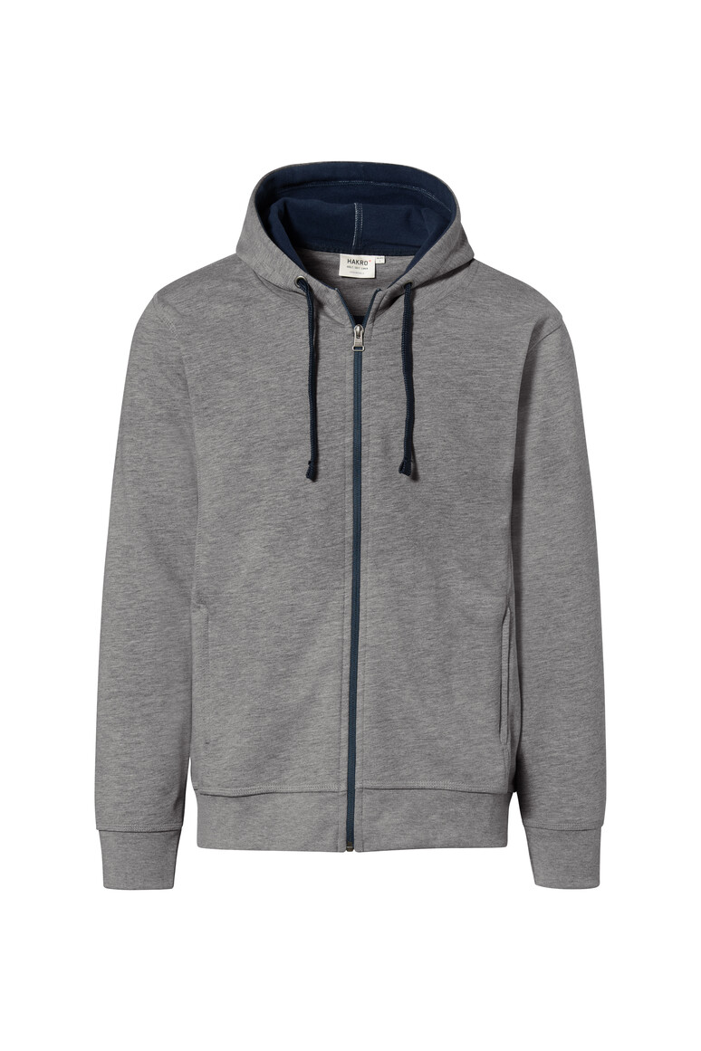 HAKRO 455 Kapuzenjacke Bonded ECO in Grau Meliert/Tinte – Vorderansicht