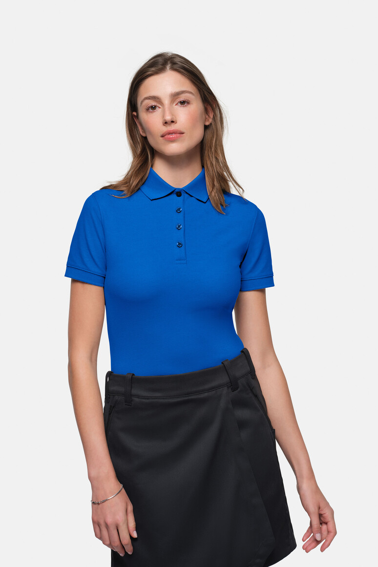HAKRO 369 Damen Poloshirt MIKRALINAR® ECO in Royalblau – Modellansicht