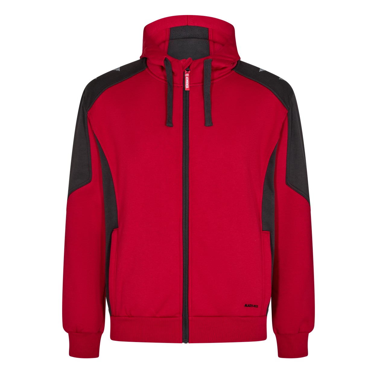 ENGEL Galaxy 8820-233 Sweatcardigan mit Kapuze in Tomato Red/Anthrazit Grau – Vorderansicht