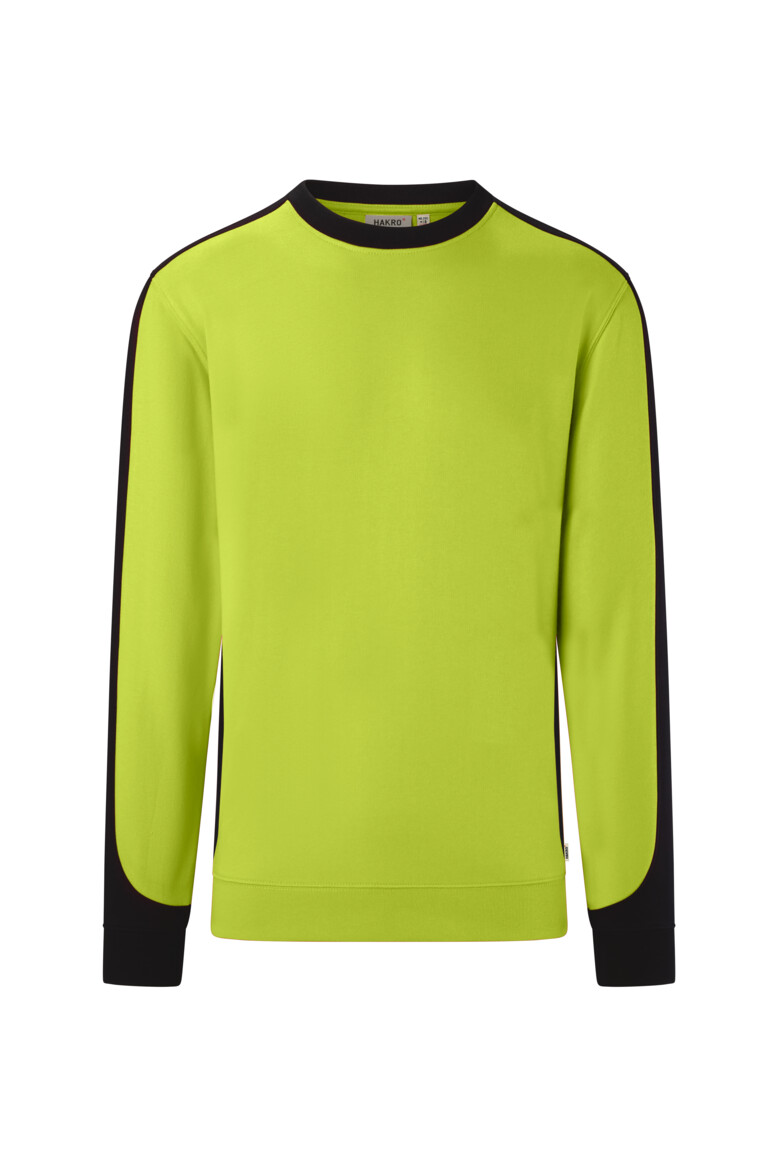 HAKRO 549 Sweatshirt Contrast MIKRALINAR® ECO in Kiwi/Schwarz – Vorderansicht