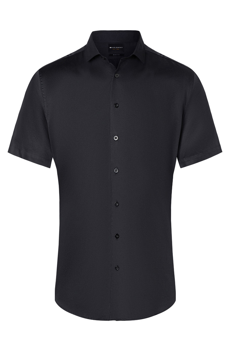 Karlowsky Kurzarm Herrenhemd Active-Stretch in Slim-Fit in Schwarz – Vorderansicht