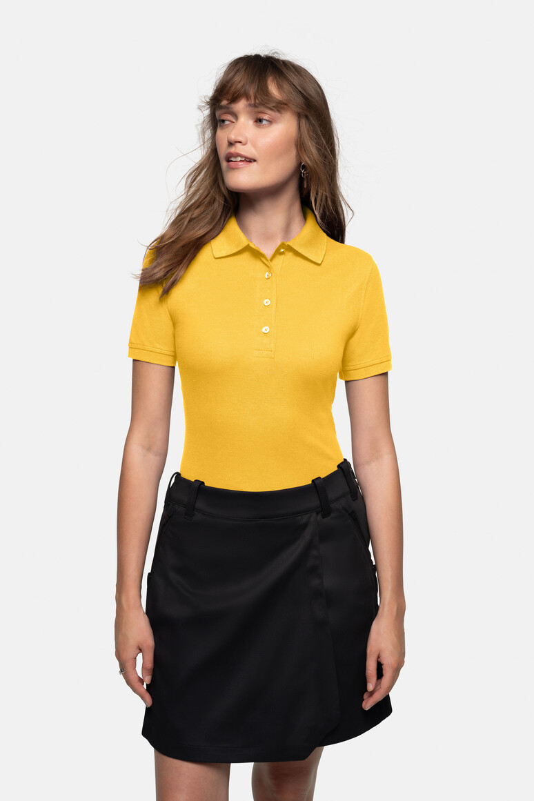 HAKRO 216 Damen Poloshirt MIKRALINAR® in Sonne – Modellansicht
