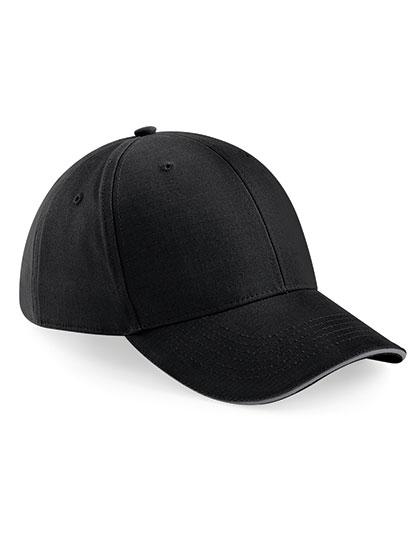 Beechfield Athleisure 6 Panel Cap in Black/Graphite Grey – Vorderansicht
