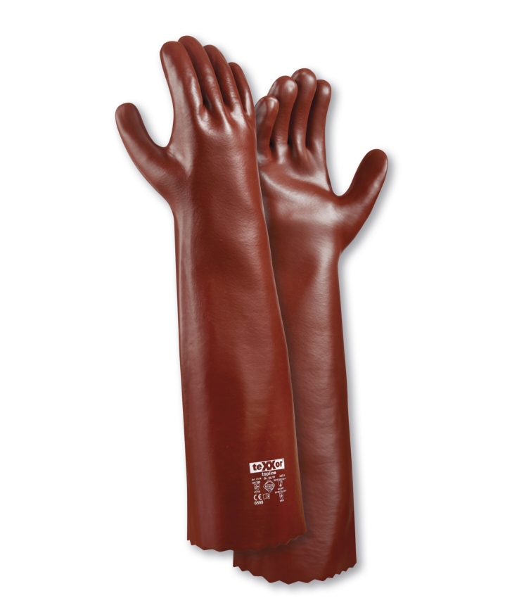 teXXor® topline Chemikalienschutz-Handschuhe PVC ROTBRAUN in Rotbraun – Detailansicht