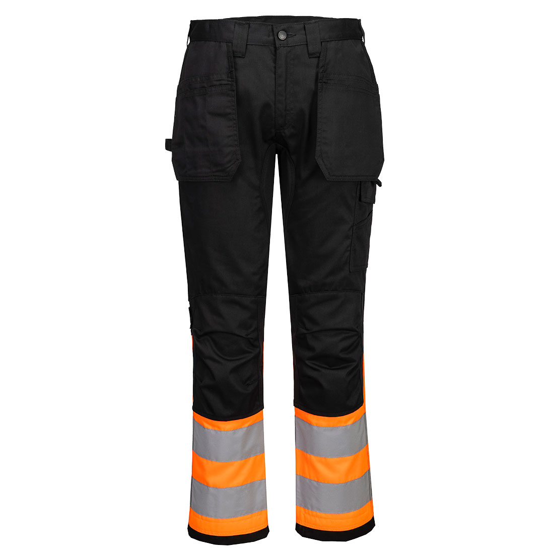 Portwest WX2 Eco Hi-Vis Holster Trouser Class 1 in Orange/Schwarz – Vorderansicht