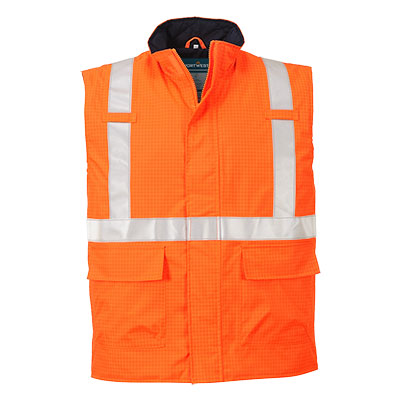Portwest Bizflame Rain Hi-Vis FR Bodywarmer in Orange – Vorderansicht