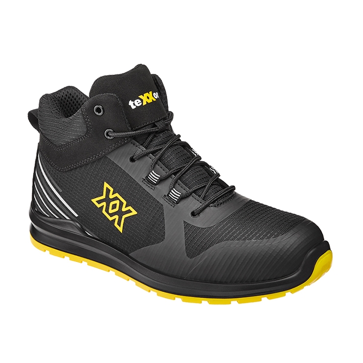 teXXor® S3S-Sicherheitsschnürstiefel in Schwarz/Gelb – Vorderansicht