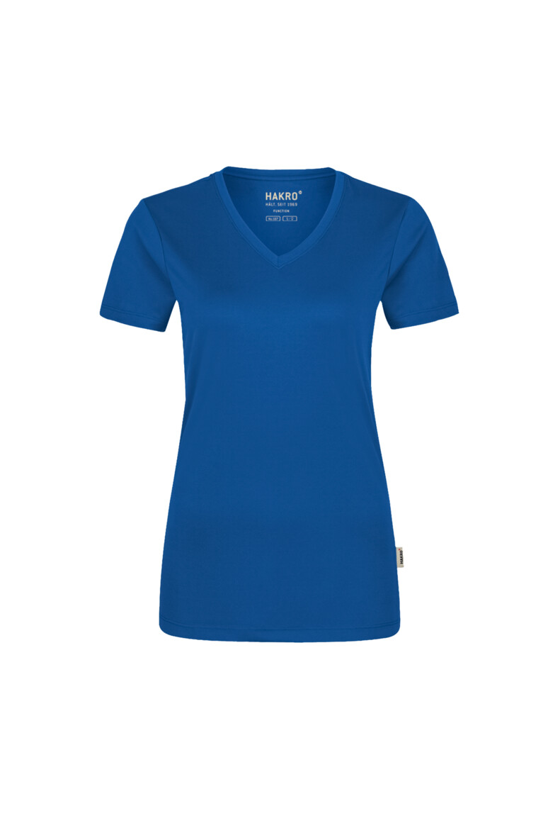 HAKRO 187 Damen V-Shirt COOLMAX® ECO in Royalblau – Vorderansicht
