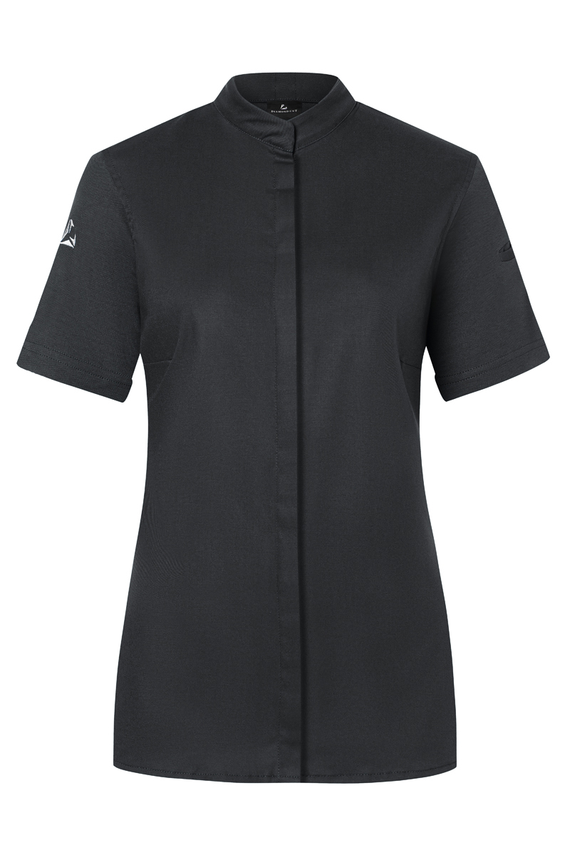 Kurzarm Damenkochjacke DIAMOND CUT® Avantgarde in Schwarz – Vorderansicht