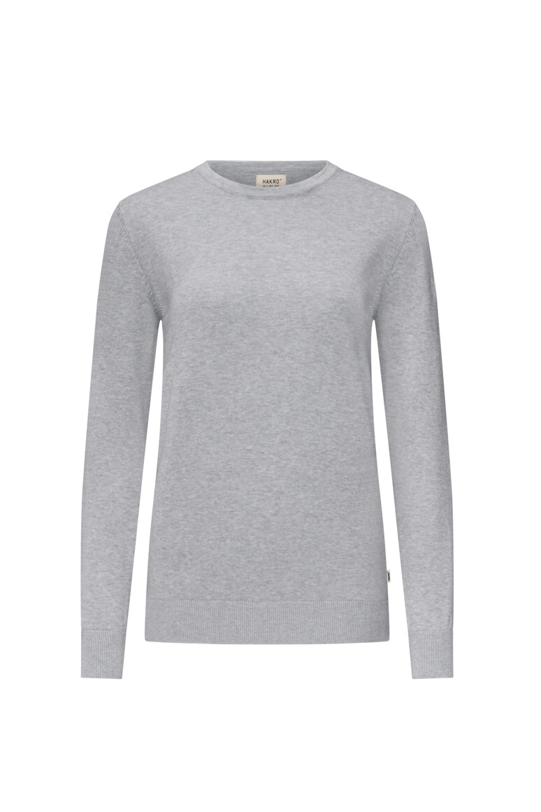 HAKRO 135 Damen Pullover Premium-Baumwolle in Grau Meliert – Vorderansicht