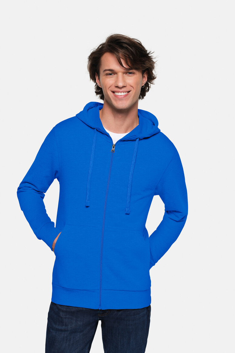 HAKRO 605 Kapuzen-Sweatjacke Premium in Royalblau – Modellansicht