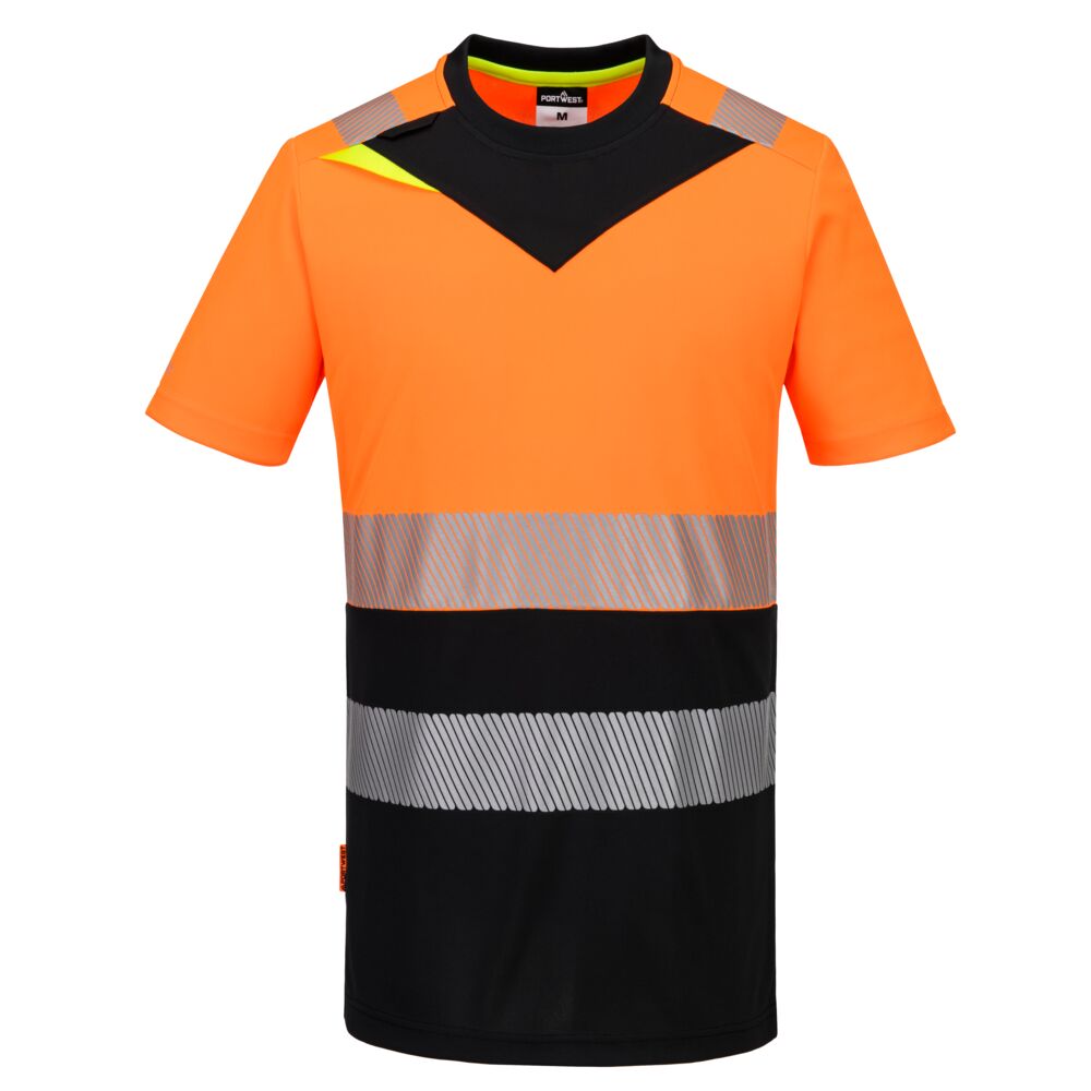 Portwest DX4 Hi-Vis Class 1 T-Shirt S/S in Orange/Schwarz – Vorderansicht